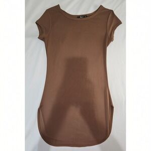 Pinc Womens Brown Short Sleeve Crew Neck Jersey Knit Basic Tee Top Size Small